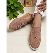billige Slip-ons og loafers til kvinner-Grønne dameloafers i semsket skinn, lette flate sko med gulldetaljer for uformelle antrekk og daglige dates
