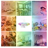 billige Lamper til takvifte-RGB fullfargepære dimbar timing LED-viftelys hengende hjemmedekorasjonsviftelys