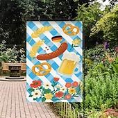 preiswerte Gartenfahnen, Banner-Oktoberfest Gartenflagge Deutsches Bayerisches 12 x 18 Zoll Gartenflaggen kleine Gartenflaggen für draußen Außenfahnen Bierdesign weiß blau kariert Feiertagsgartenflaggen