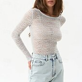 billige Kvinne Enkle Topper-Dame Bluse Helfarge Moderne Fritid Langermet Crew-hals Vanlige topper Daglig Ut på byen Svart Kakifarget Lyseblå Sommer
