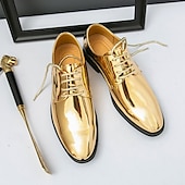 economico Formale-scarpe stringate dorate lucide da uomo – finitura in vernice lucida, perfette per matrimoni ed eventi formali serali