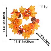 رخيصةأون عيد الشكر &amp; الخريف-إكليل الخريف للباب الأمامي، عيد الشكر، حصاد الخريف، ديكور داخلي وخارجي، الهالوين، إكليل التوت واليقطين وأوراق القيقب، ديكور منزلي