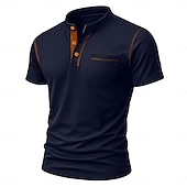 billige Uformell Henley T-skjorte-Herre Henly-skjorte T-skjorter Kortermet Helfarge عادي Fritid Lomme Knapper Kontrastsøm Henley utendørs Avslappet Daglig Sommer Vår &amp; Vinter Svart Hvit Lyseblå Henley T-skjorte