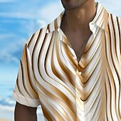 voordelige Geometrisch patroon-Voor heren Verloop Golven Overhemd Zomer overhemd Overhemd met knopen Korte mouw Mode-casual Buiten Vakantie Dagelijks gebruik Zomer Lente Strijkijzer 3D-afdrukken shirts met kraag Voorste zak Khaki