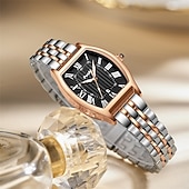 economico Orologi al quarzo-Orologio da donna alla moda con quadrante a botte di vino orologio al quarzo con numeri romani cinturino impermeabile PX7 calendario cinturino in acciaio inossidabile miglior scelta per i regali per