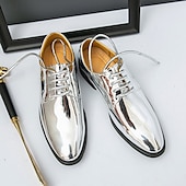 economico Formale-scarpe stringate dorate lucide da uomo – finitura in vernice lucida, perfette per matrimoni ed eventi formali serali