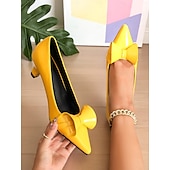 abordables Escarpins femme-Escarpins à bout pointu et nœud vert foncé pour femme – talons mi-hauts en cuir verni, style vintage pour le travail, les fêtes et les occasions habillées