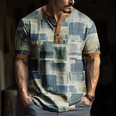 Men's Geometric T Shirt Henley Shirt Short Sleeve Designer Retro Vintage Casual Street Casual Daily Summer Spring Light Blue Henley Henley T-Shirt3