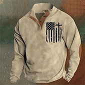 preiswerte Einfache Sweatshirts-Herren Sweatshirt Armeegrün Braun Dunkelgray Stehkragen Grafik Kreuz Amerikanische Flagge Druck Täglich Ferien Ausgehen Polyester Streetwear Lässig Herbst Winter Bekleidung Kapuzenpullover Sweatshirts