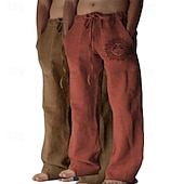 baratos Clássico-Homens Calças de linho Calças Calça verão Calças largas Calças de praia Com Cordão Cintura elástica Perna reta Gráfico Sol Respirável Macio Comprimento total Ao ar livre Casa Casual Moda Roupa de rua