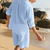 abordables Ensembles t-shirts-Homme Ensembles T-shirt Tenues 2 pièces Ensemble Short manche longue Revers Été Uni Mode Occasionnel 2 pièces Vacances Tenue quotidienne Sortir Noir Blanche Kaki T-shirt haut de gamme pour homme