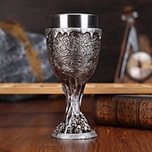 economico Halloween Cucina-calice da vino in resina a forma di teschio di Halloween &amp;Bicchiere con stelo in acciaio inossidabile con teschio, design unico del teschio in 3D per bar, feste e bicchieri decorativi
