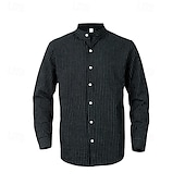 economico Camicie di lino-Per uomo Camicia Camicia di lino Camicia casual Camicia con Bottoni Camicia di cotone Semplice Vacanza Camicia hawaiana Nero Bianco Cachi Azzurro Manica Lunga Colletto alla coreana Primavera Autunno