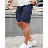 baratos Ar livre-Homens Bermuda Cargo Calção Shorts de verão Com Cordão Cintura elástica Bolso multi Tecido Conforto Vestível Comprimento do joelho Ao ar livre Esporte Diário Moda Casual Preto Azul Marinho