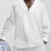 economico Felpe di base-Per uomo Felpa a nido d&#039;ape Nero Bianco Cachi Grigio chiaro Grigio scuro Scollo a V Semplice Oversize Casuale Quotidiano Ferie Streetwear Cool Casual Primavera &amp; Autunno Abbigliamento Felpe con