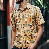 voordelige Eten &amp; Drinken-Voor heren Oktoberfest bier Overhemd Zomer overhemd Overhemd met knopen Korte mouw Mode-casual Buiten Feestdagen Zomer Lente Strijkijzer 3D-afdrukken shirts met kraag Oranje Khaki