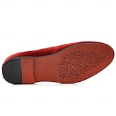 お買い得  ローファー-刺繍入りの紋章が入ったメンズ バーガンディ ベルベット ローファー - 結婚式、宴会、お祝いの席にぴったりのスリッポン パーティー ドレスシューズ