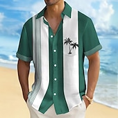 abordables Plantes tropicales-Homme Cocotier Plantes Tropicales Chemise Chemise hawaïenne Chemise Boutonnée Manche Courte Hawaïen Fête Tenue de plage Été Printemps Col Rabattu Impression 3D chemises à col Une poche avant Rouge
