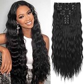 baratos Clip nas extensões-extensões de cabelo clip in 5 peças extensões de cabelo castanho 24 extensões de cabelo longas e grossas ondas soltas he002 trama de renda invisível apliques naturais macios para mulheres castanho