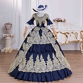 preiswerte Kleider-Vintage Rokoko Renaissance Maxi Kleid Normal Ein Hauch Prinzessin Braut Plissiert Gerüscht Prinzessin Rundhals Kostüm Damen Halloween Karneval Maskerade Leistung Party Halloween Erwachsene Ganzjahres