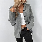 preiswerte Texturierte Kapuzenpullover &amp; Sweatshirts-Damen Strickjacke Mode Weich Einfarbig Gerippt Mit Kapuze Knöpfe Gestrickt Langarm Normale Oberteile Stricken Ferien Ausgehen Wochenende Schwarz Weiß Herbst