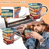 ieftine Cupe &amp; Căni-cană cu carte pictată, căni de cafea inedite pentru iubitorii de cărți, cadouri pentru femei, căni de cafea unice, 11 oz, pahare drăguțe și amuzante, cu tematică literară, viermi de cărți, cititori,