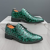tanie Formalny-czerwone buty wizytowe z nadrukiem w panterkę dla mężczyzn – modne buty sznurowane dla panów podążających za modą, odpowiednie na imprezy i nieformalne wydarzenia