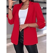 cheap Blazers &amp; Suits-Women&#039;s Blazer Breathable Comfortable Pocket Casual Plain Office Street Casual Daily Wear Open Front Regular Turndown Regular Fit Long Sleeve Outerwear Black White Pink Summer