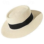 billige Hatter-1 stk. elegant damehatt med strå og bred brem, lett og pustende sommerhatt for strandaktiviteter, uformell &amp;formelle arrangementer, tilbehør til arrangementer
