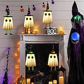 billige Halloween utendørs-3 stk. 60 cm halloween utendørs lys hengende lysende heksehatt lange ben utendørs innendørs halloween-fest fest hengende tre tak vegg festlig atmosfære dekorativt lys tre-knappsbatterier