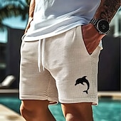 preiswerte 3D-Sweatshorts für Herren-Herren Delfin Meeresbewohner Waffel-Shorts Sweat-Shorts Freizeitshorts Mittlere Taille Modisch lässig Urlaub Joggen Trainieren Elastischer Kordelzug in der Taille Shorts mit Taschen Designer