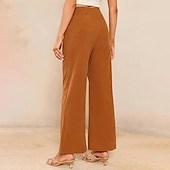 cheap Wide Leg &amp; High Waisted-Women&#039;s Slacks Pants Trousers Streetwear Casual Full Length Natural Plain Pocket Buckle Outdoor Comfortable Outdoor Vacation Daily Wear Apricot Black Orange Green Fall Regular Fit