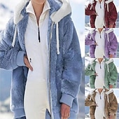 levne Sherpa bundy-Dámské Zimní kabát Fleecová bunda Zahřívací Pohodlné Zip Kožešinový límec Módní Venkovní Pevná barva Běžné / Denní Víkend Zip Standardní Kapuce Běžný Dlouhý rukáv Svrchní oděvy Fialová Vodní modr