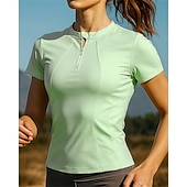 cheap Running Tee &amp; Tank Tops-Women&#039;s Running T-Shirt Running Top Running Shirt Quarter Zip Long Sleeve Tee Tshirt Breathable Quick Dry Lightweight Elastic Tennis Golf Running Sportswear Activewear Solid Colored Black White Yellow