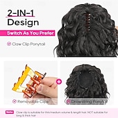 abordables Queue-de-cheval-Extension de queue de cheval 10 pièces, queue de cheval courte et bouclée, à clip, pour femmes noires, synthétique, duveteuse, douce et ondulée, extensions de cheveux naturels noirs