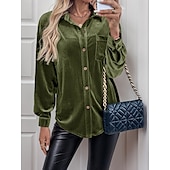 preiswerte Damen Einfache Oberteile-Damen Hemd Einfarbig Elegant Stilvoll Lässig Langarm Hemdkragen Normale Oberteile Täglich Knöpfe Rote Blau Braun Grün Sommer Frühling