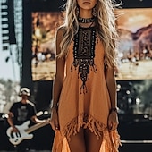 cheap Boho Dress-Women&#039;s Midi Dress Boho Dress Western Dress Fashion Modern Outdoor Vacation Holiday Regular Fit Flower Sleeveless Crew Neck Orange Summer