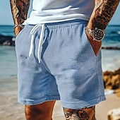 baratos Shorts de moletom-Homens Calções Waffle Shorts de moletom Calção Bermudas Shorts de praia Com Cordão Cintura elástica Tecido Conforto Esportes Comprimento do joelho Diário Feriado Praia Férias Estilo Clássico Azul