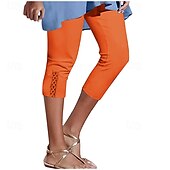 baratos Leggings lisas-Mulheres Calças Capri Leggings Moda Casual Comprimento da panturrilha Cintura Média Tecido Cintura elástica Confortável Respirabilidade Com Stretch Férias Rua Roupa Diária Amarelo Claro Vinho