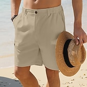 preiswerte Urlaub-Herren Shorts Leinenshorts Sommershorts Strandshorts Elastischer Bund Gerader Schnitt Einfach Atmungsaktiv Knielang Lässig Täglich Ferien Urlaub Mode Weiß Khaki Unelastisch