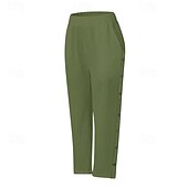 preiswerte Schlichte Hose aus Baumwollleinen-Damen Hose aus Baumwollleinen Abgeschnittene Hose Mode Lässig Knöchellang Mittlere Taille Einfach Elastischer Bund Atmungsaktiv Bequem Straße Alltagskleidung Ausgehen Schwarz Weiß Marineblau