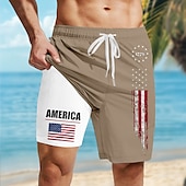 お買い得  独立記念日ボトムス-アメリカ独立記念日 男性用 アメリカの米国旗 愛国 1776年 裏地付きショートパンツ 2 in 1 スイムショーツ スイムトランク ミディアムウエスト 祝日 サイドポケット コンプレッションライナー付き 伸縮性のあるドローストリングウエスト デザイナー 衣類