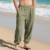 economico Vacanza-Per uomo Joggers Pantaloni di Lino Pantaloni Pantaloni Estivi Pantaloni da Spiaggia Tasca Coulisse Elastico in vita Semplice Comodità Traspirante Vacanza Quotidiano Ferie Hawaiano Boho Nero Bianco