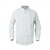 economico Camicie di lino-Per uomo Camicia Camicia di lino Camicia casual Camicia con Bottoni Camicia di cotone Semplice Vacanza Camicia hawaiana Nero Bianco Cachi Azzurro Manica Lunga Colletto alla coreana Primavera Autunno