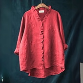 economico Camicie-camicetta da donna in cotone e lino tinta unita elegante casual manica lunga scollo a V top normale quotidiano festa bottoni bianco giallo rosso blu beige estate autunno