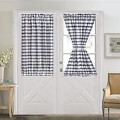billiga Dörrgardiner-Franska dörrgardiner med stångficka gingham gardin för dörrar fönster draperier dörrgardinpaneler med glasfönster köks- och altandörrar för avskildhet