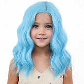 levne Párty paruky-Dětská duhová paruka krátká vlnitá barevná paruka vícebarevná paruky dívčí syntetické cosplay halloweenské kostýmní paruky