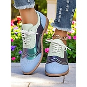 economico Anni &amp;#39;50-Scarpe Oxford da donna con punta a coda di rondine e motivo color block, brogues stringate retrò anni &#039;50 con pannelli iridescenti per uscite casual e street style di ispirazione vintage