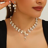 voordelige Sieradensets-Bruidssieradensets 2 Zirkonia Parel Strass 1 Ketting Oorbellen Dames Elegant Modieus Schattig kralen Ster Gezegend Onregelmatig Sieraden set Voor Bruiloft Feest Feestavondkleding