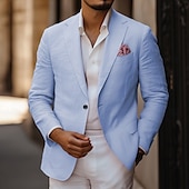 preiswerte Leinenblazer-Herren Leinenblazer Sport Jacke Notch-Kragen Mode Lässig Einfarbig Leinenblazer Rosa Leicht Blau Standard Passform Einreihig Ein-Knopf